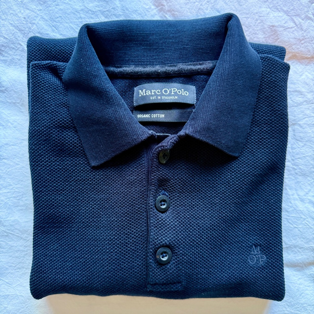 Marc OPolo Mens Large Navy Blue Organic Cotton Long Sleeve Polo Knit Sweater